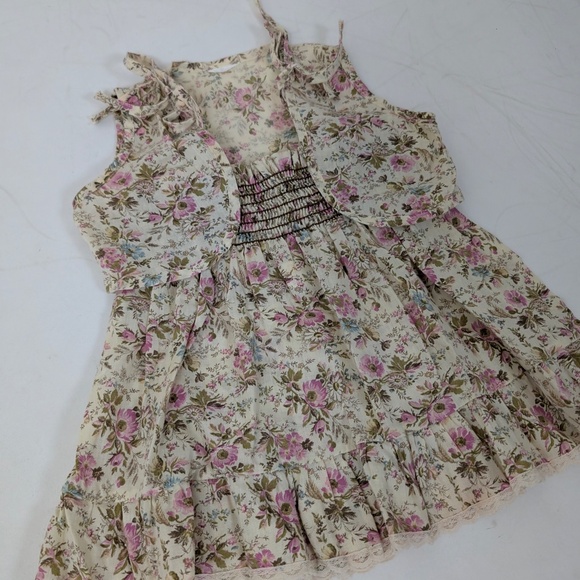 Free With Purchase - 2T 70's Floral Dress and Vest Set Ruching Gathered Ruffles - Picture 4 of 9